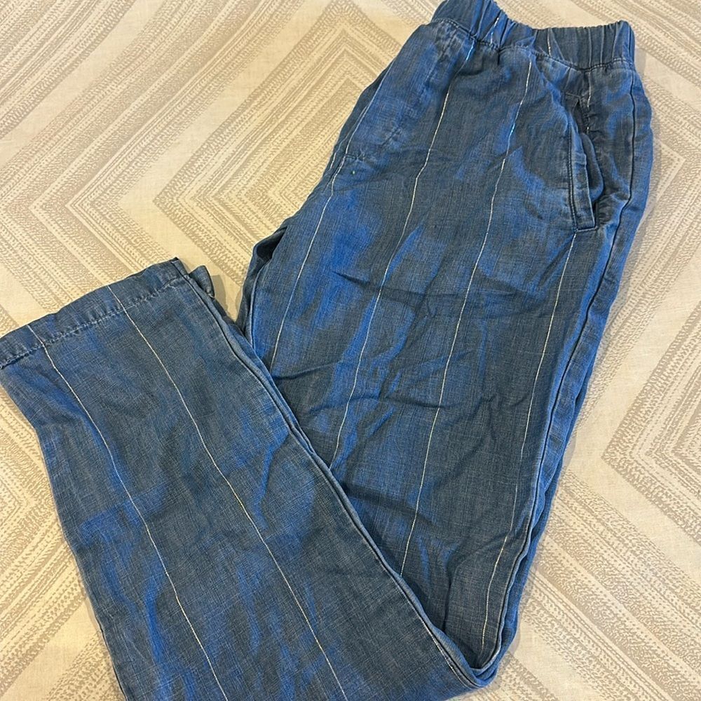 Bella Dahl Women’s Blue with Silver Stripe Loose Fittingf Elastic Waist Pants